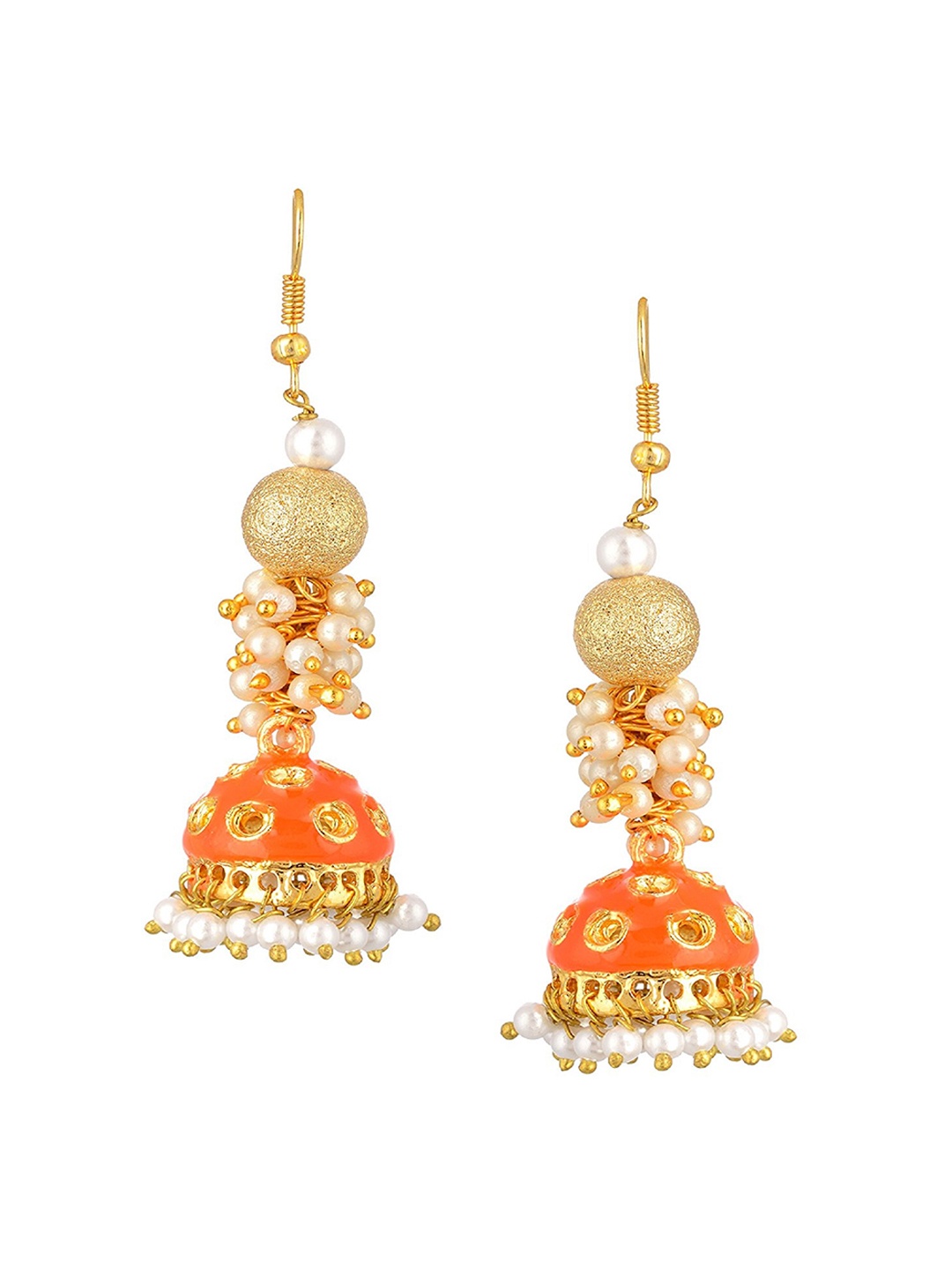 

Kshitij Jewels Gold-Plated Orange Contemporary Jhumkas Earrings