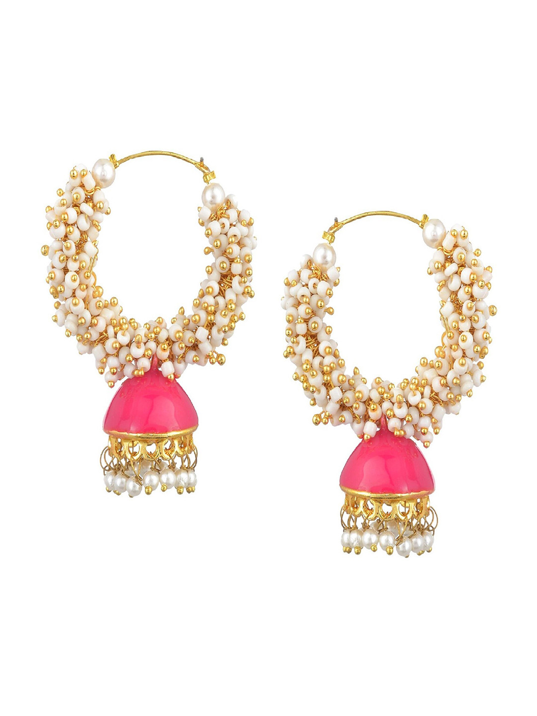 

Kshitij Jewels Pink & White Gold-Plated Dome Shaped Jhumkas Earrings