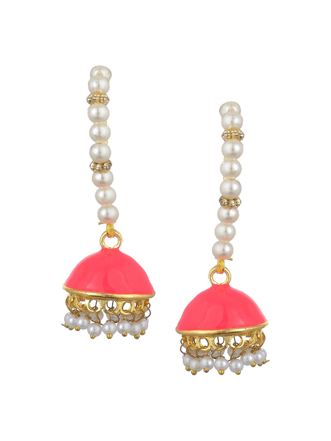 

Kshitij Jewels Pink & White Contemporary Jhumkas Earrings