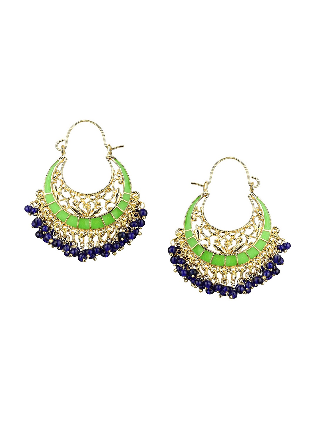 

Kshitij Jewels Green & Navy Blue Contemporary Hoop Earrings