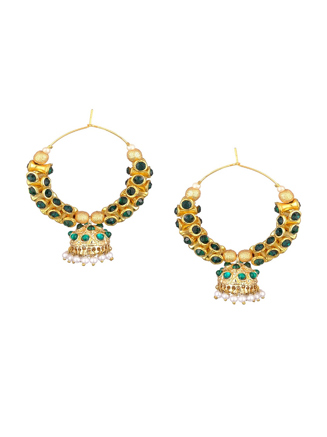 

Kshitij Jewels Gold-Toned & Green Contemporary Jhumkas Earrings