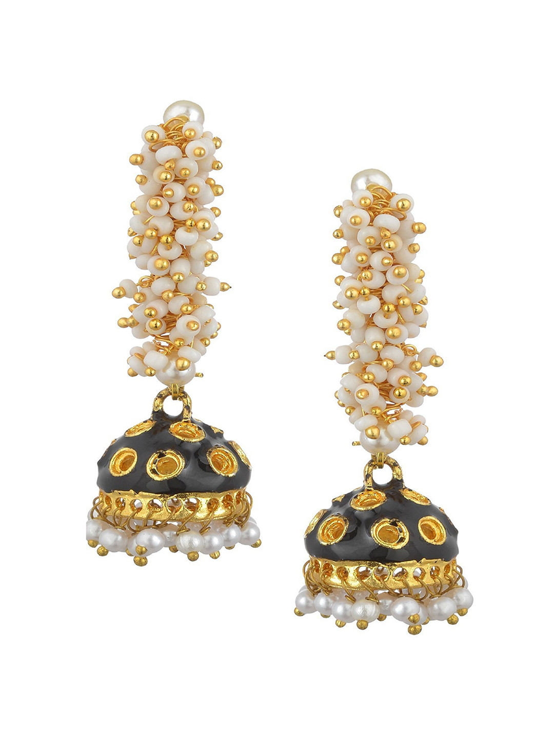 

Kshitij Jewels Gold-Toned & White Contemporary Jhumkas Earrings