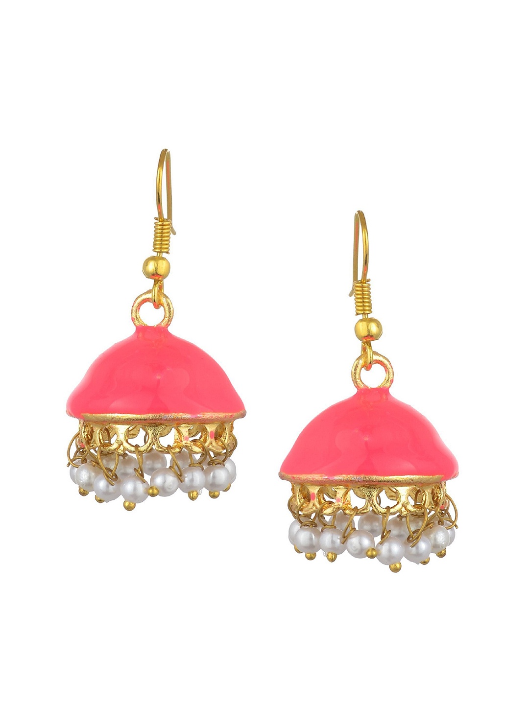 

Kshitij Jewels Women Pink & Gold-Toned Dome Shaped Drop Earrings