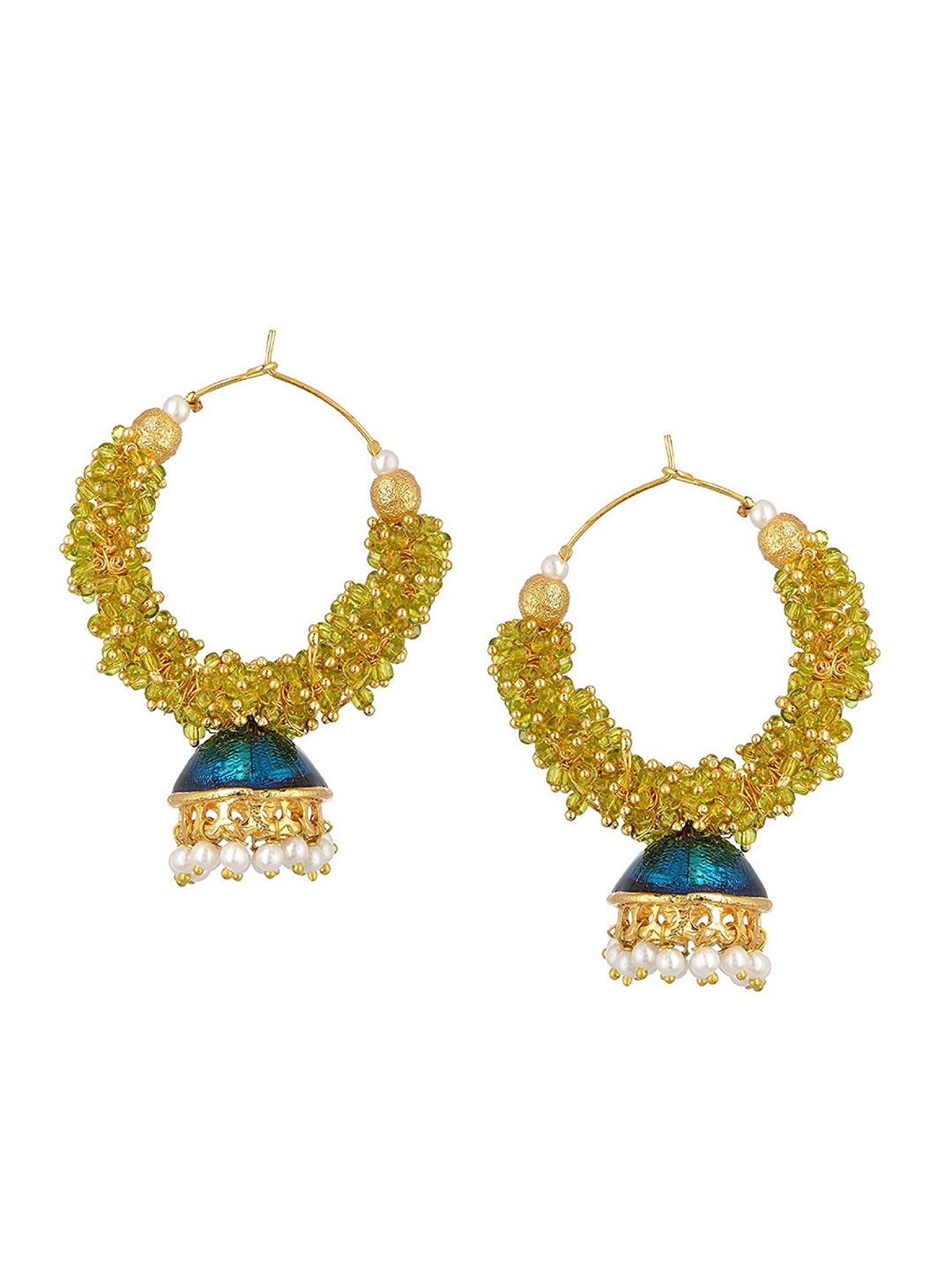 

Kshitij Jewels Gold-Plated & Teal Contemporary Hoop Earrings