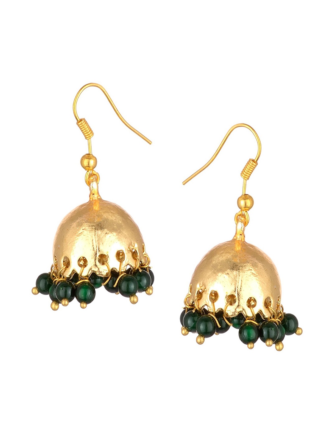 

Kshitij Jewels Gold-Toned & Green Dome Shaped Jhumkas Earrings