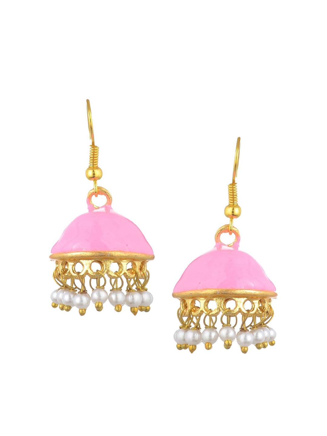 

Kshitij Jewels Pink & Gold Plated Contemporary Jhumkas Earrings