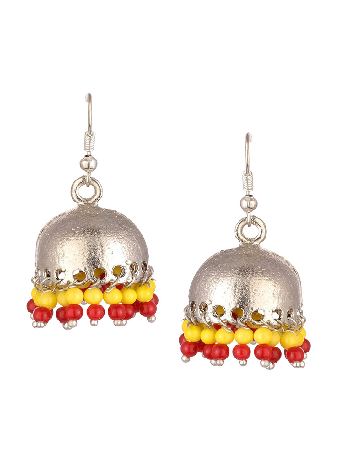 

Kshitij Jewels Red & Yellow Dome Shaped Jhumkas Earrings