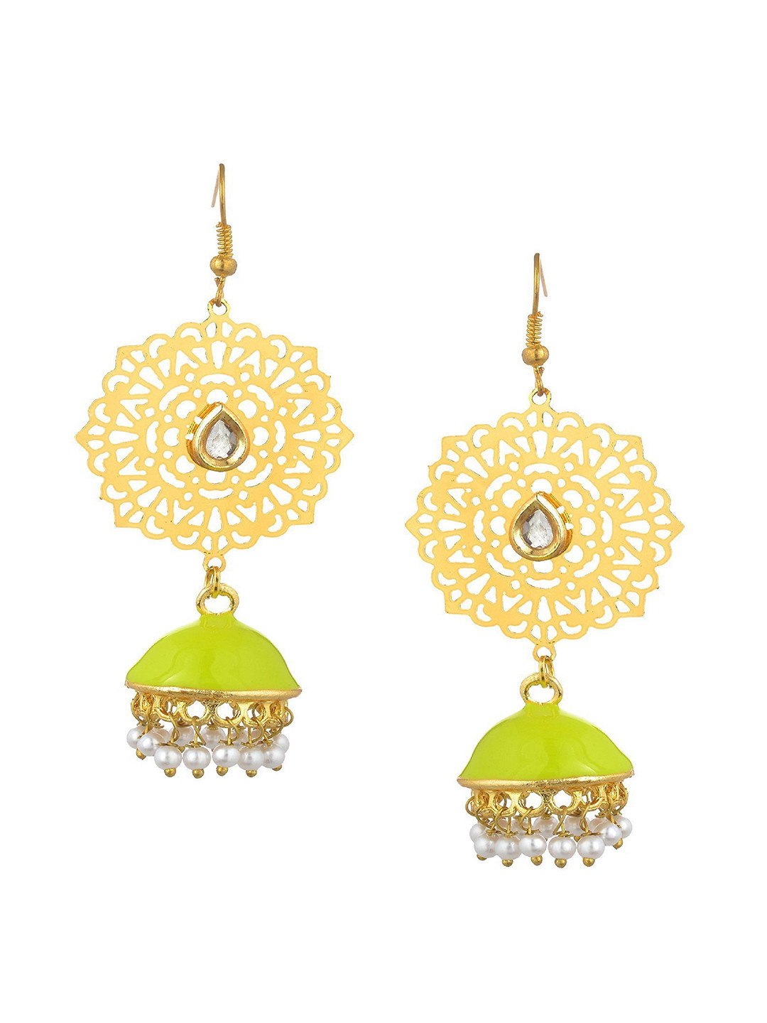 

Kshitij Jewels Women Gold-Toned & Fluorescent Green Contemporary Jhumkas Earrings
