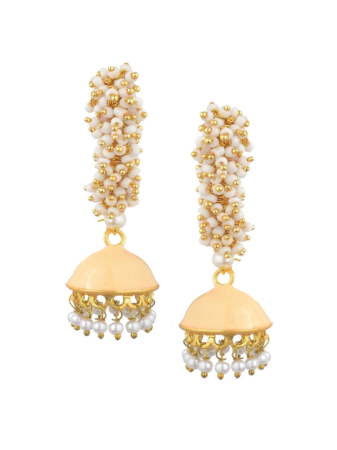 

Kshitij Jewels Gold-Plated Cream-Coloured Dome Shaped Jhumkas Earrings