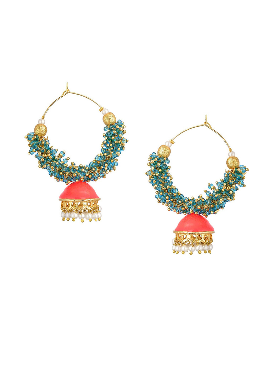 

Kshitij Jewels Green Contemporary Jhumkas Earrings, Multi