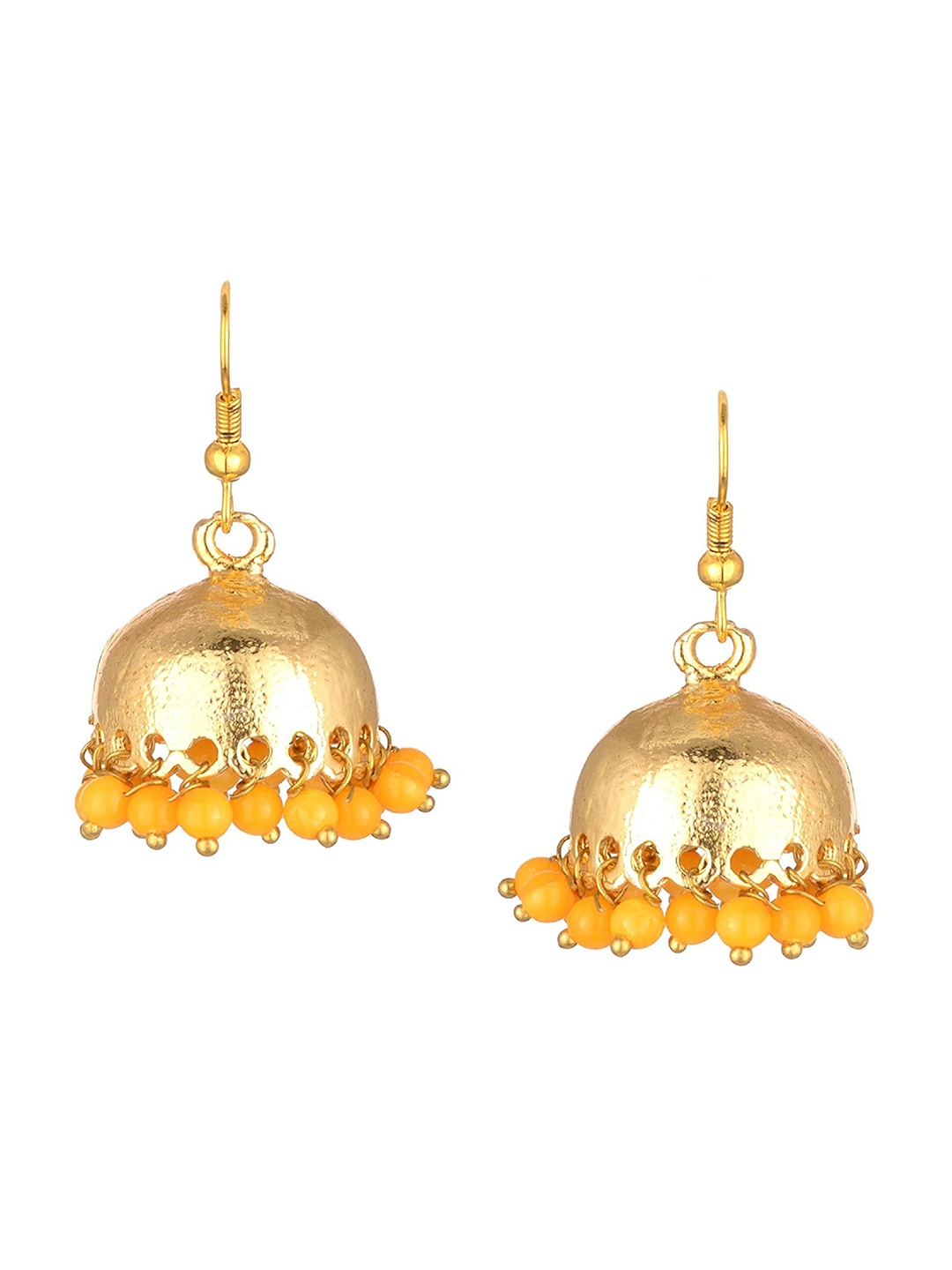 

Kshitij Jewels Yellow & Gold-Plated Dome Shaped Jhumkas Earrings