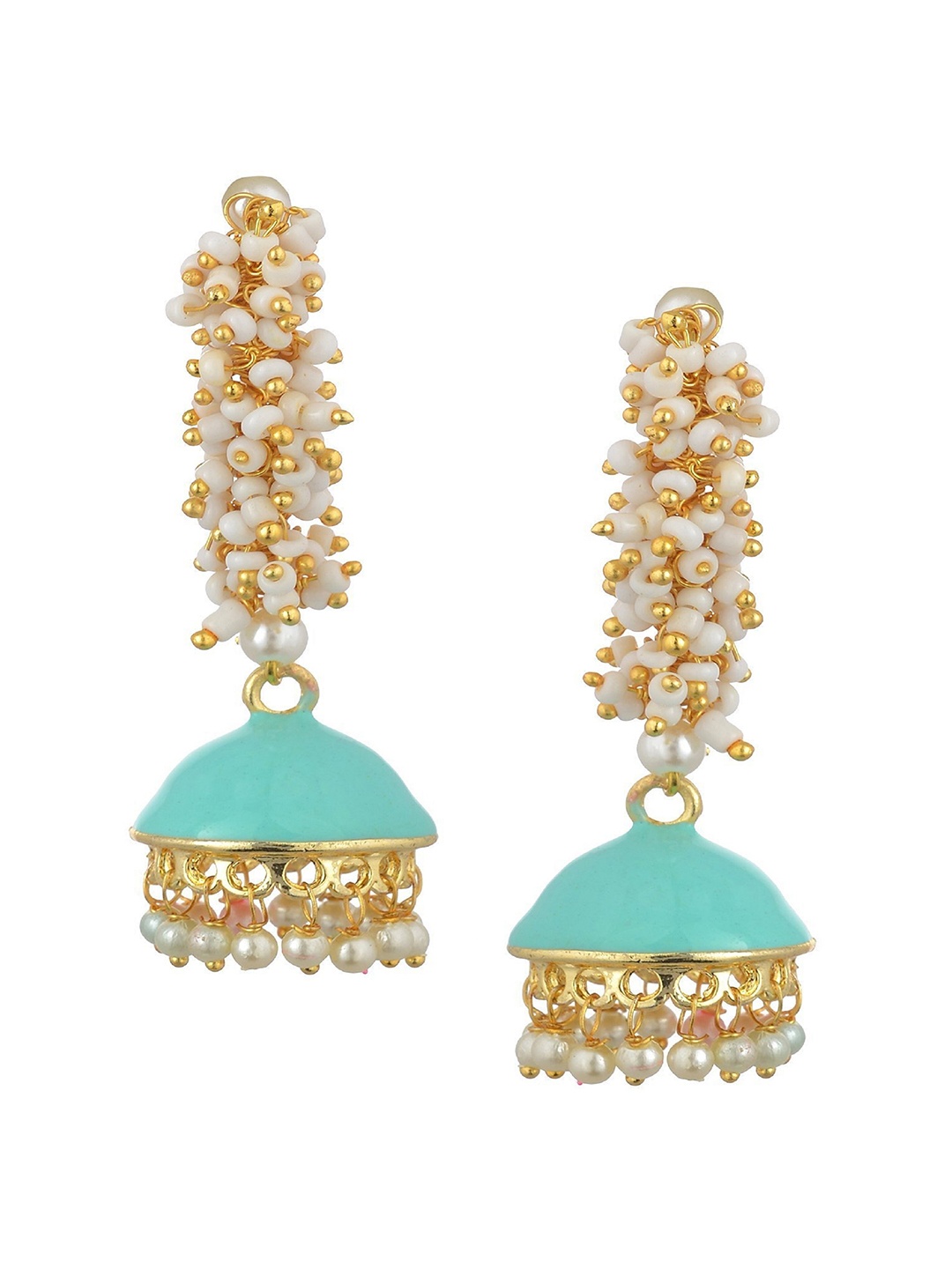 

Kshitij Jewels Blue Gold-Plated Contemporary Jhumkas Earrings