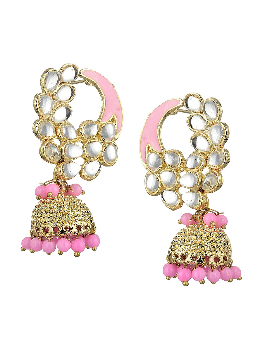 

Kshitij Jewels Pink Contemporary Jhumkas Earrings