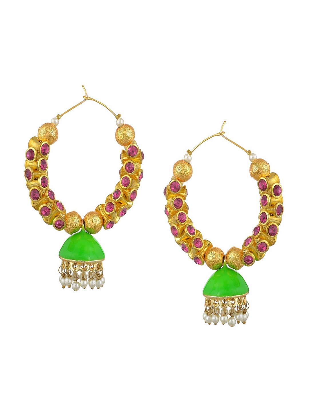 

Kshitij Jewels Gold-Toned & Green Contemporary Jhumkas Earrings