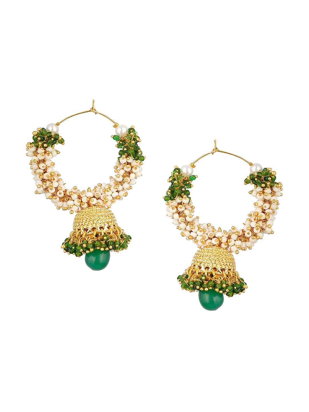 

Kshitij Jewels Gold-Toned & Green Contemporary Hoop Earrings