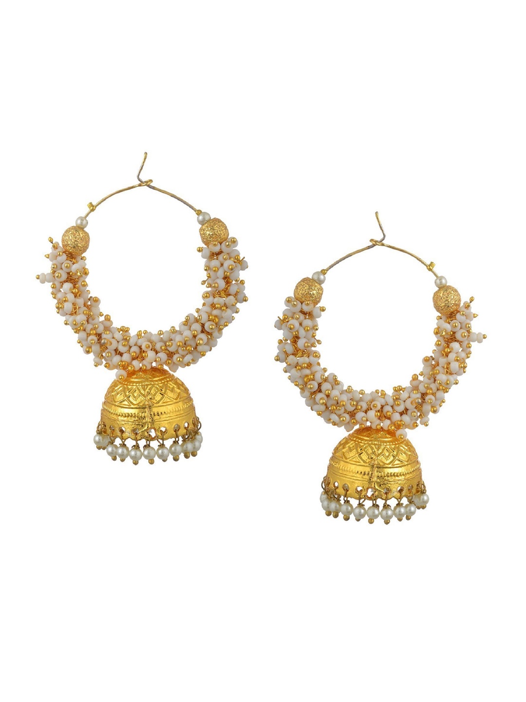 

Kshitij Jewels Cream-Coloured Contemporary Jhumkas Earrings