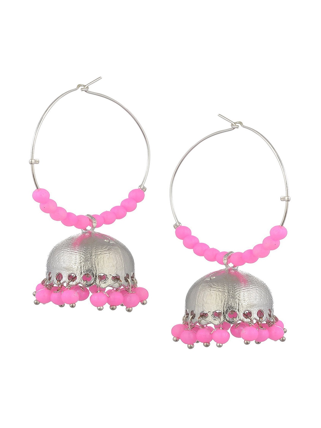 

Kshitij Jewels Silver-Toned & Pink Contemporary Jhumkas Earrings