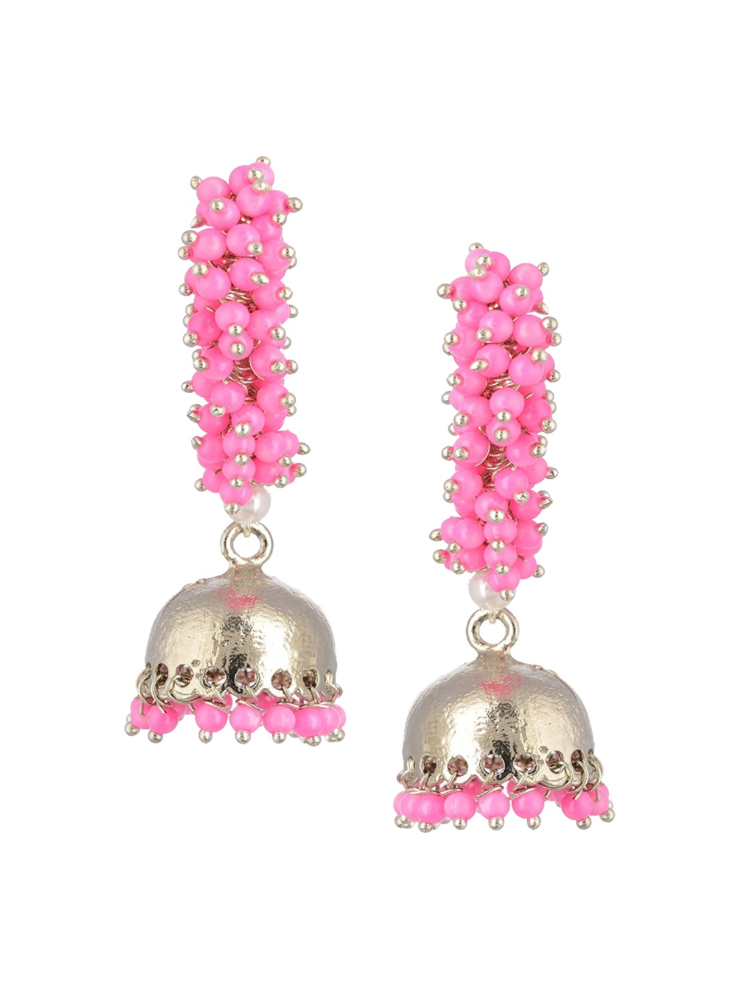 

Kshitij Jewels Silver-Plated & Pink Contemporary Jhumkas Earrings