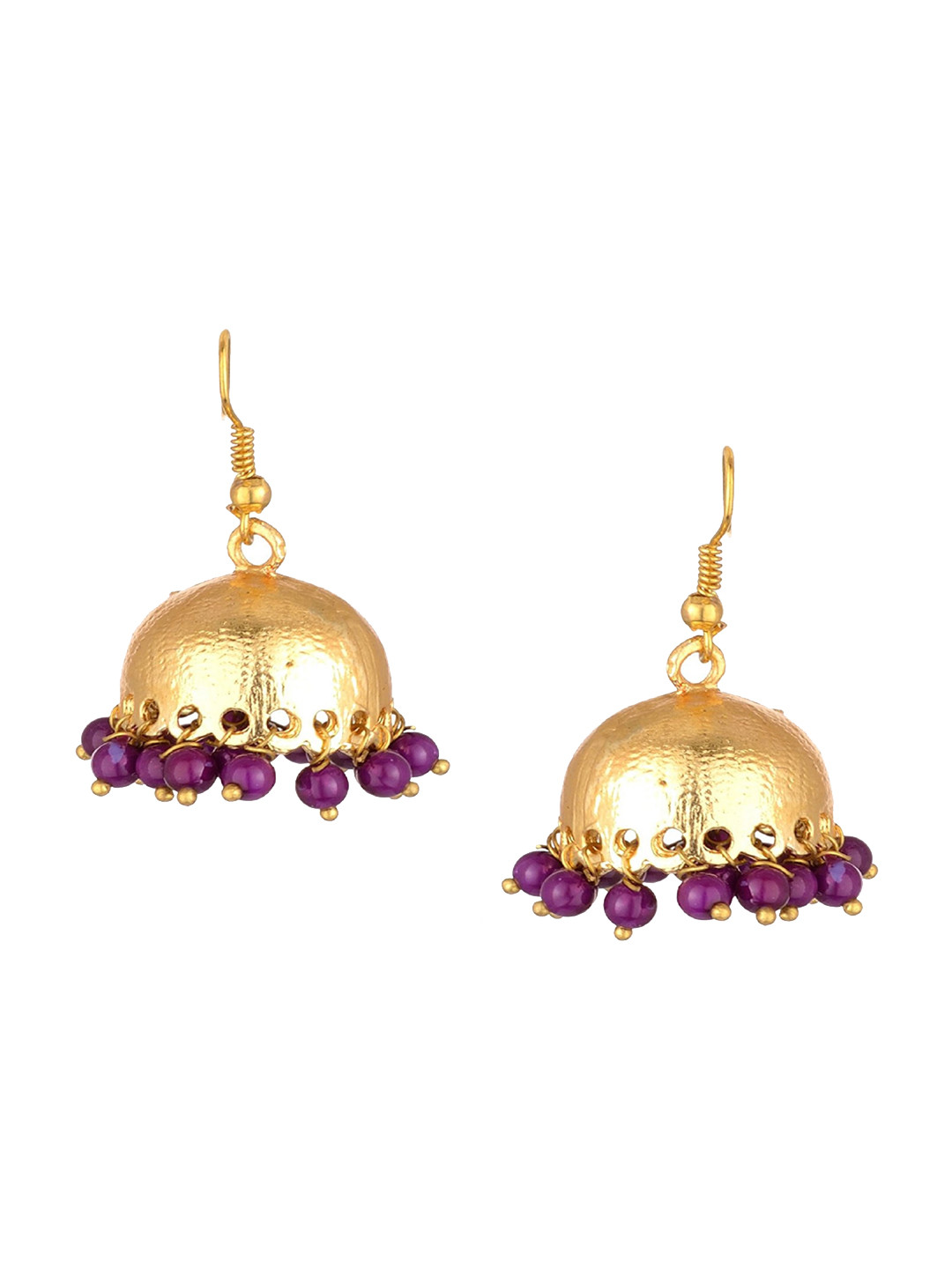 

Kshitij Jewels Gold-Toned & Purple Dome Shaped Jhumkas Earrings
