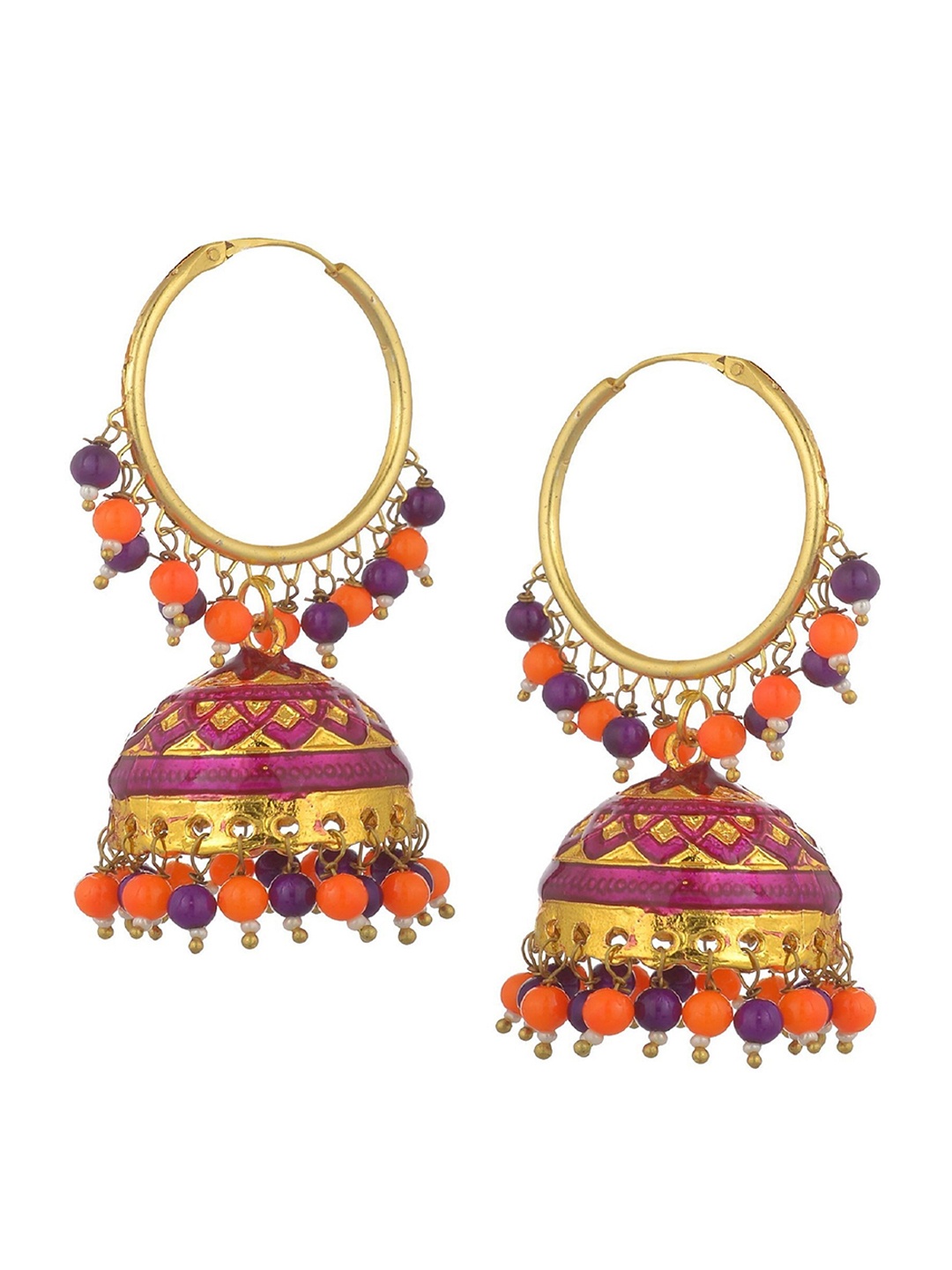 

Kshitij Jewels Women Orange & Magenta Contemporary Jhumkas Earrings
