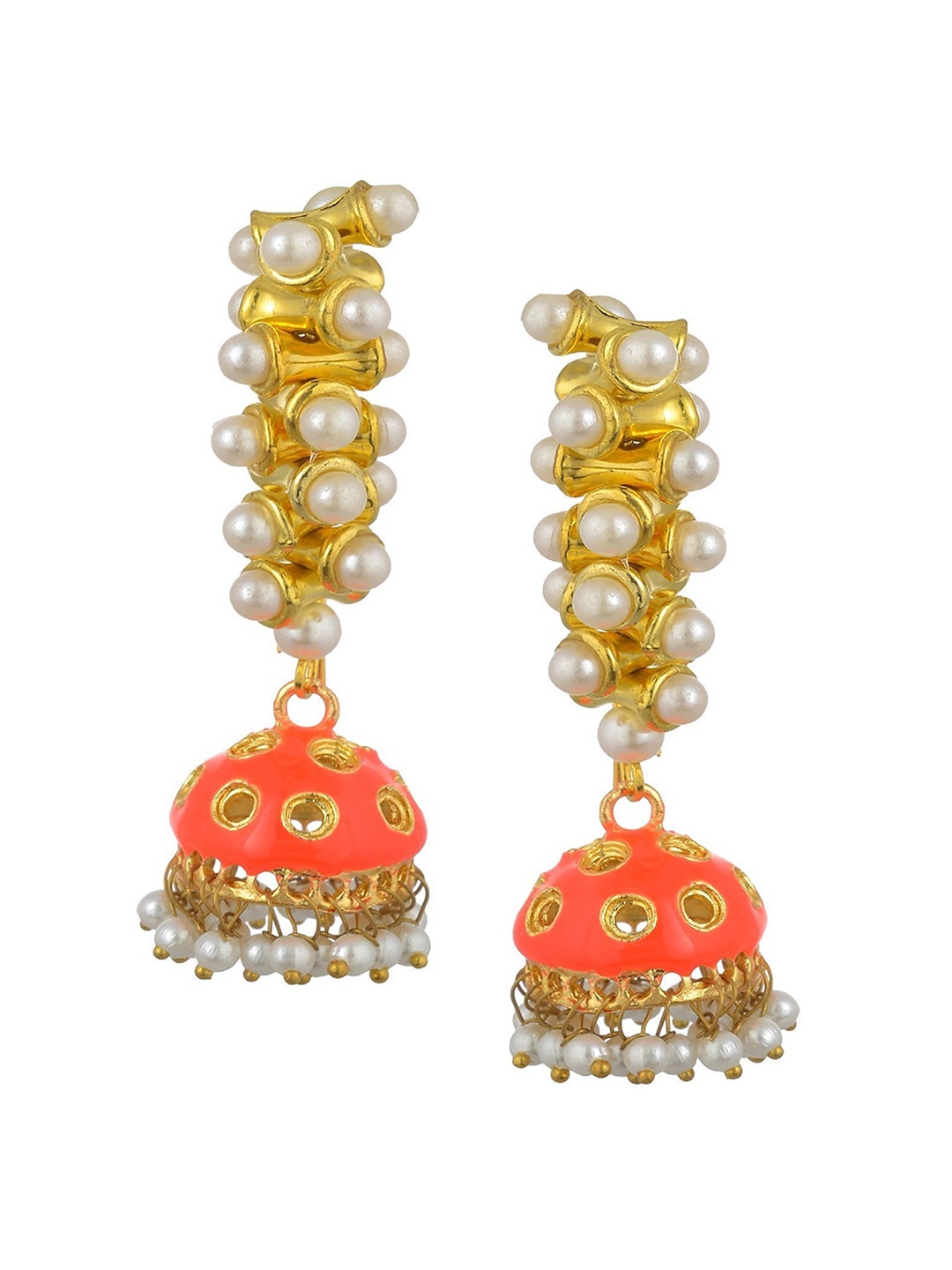

Kshitij Jewels Orange & White Gold-Plated Classic Jhumkas Earrings