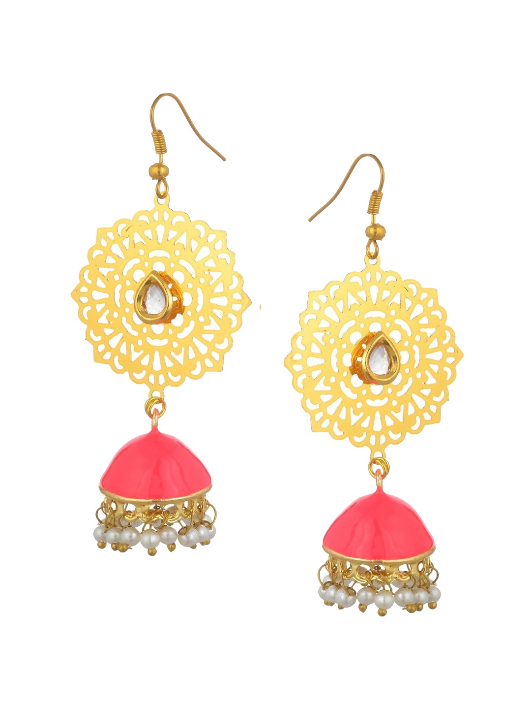 

Kshitij Jewels Women Gold-Toned & Pink Contemporary Jhumkas Earrings