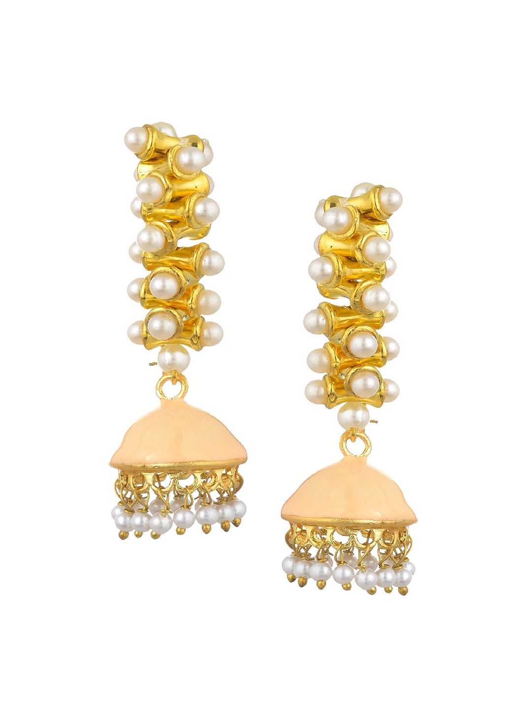 

Kshitij Jewels Cream-Coloured Contemporary Gold-Plated Jhumkas Earrings