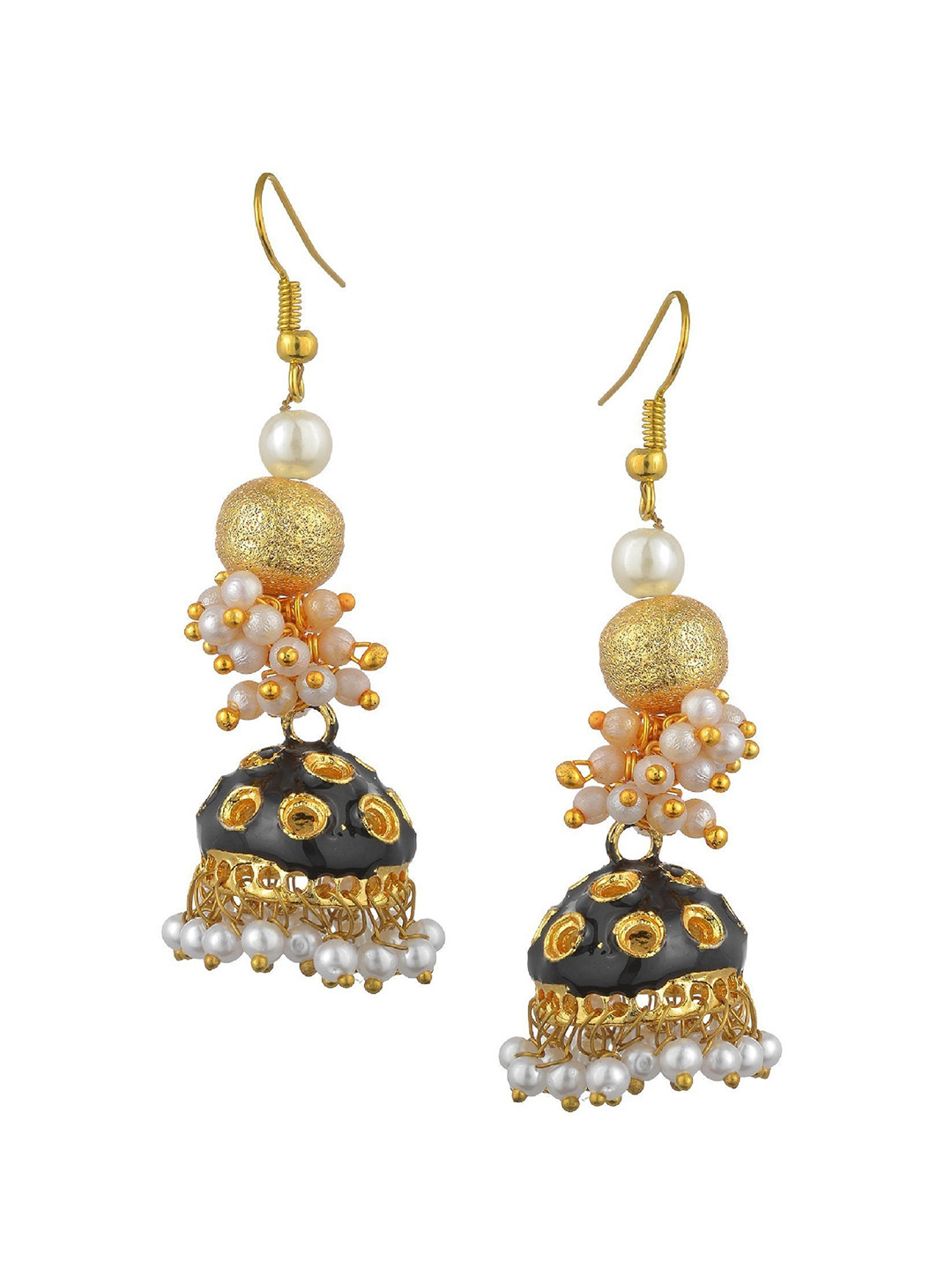 

Kshitij Jewels Gold-Plated Black & Green Dome Shaped Jhumkas Earrings