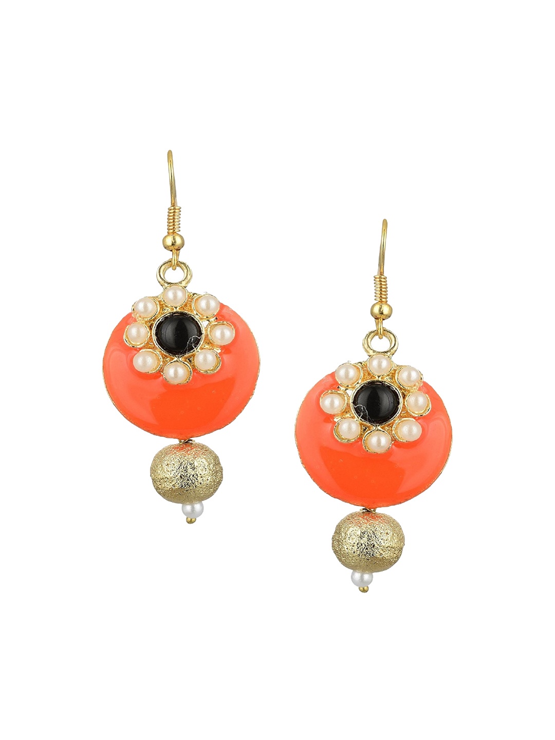 

Kshitij Jewels Orange & Black Gold-Plated Circular Drop Earrings