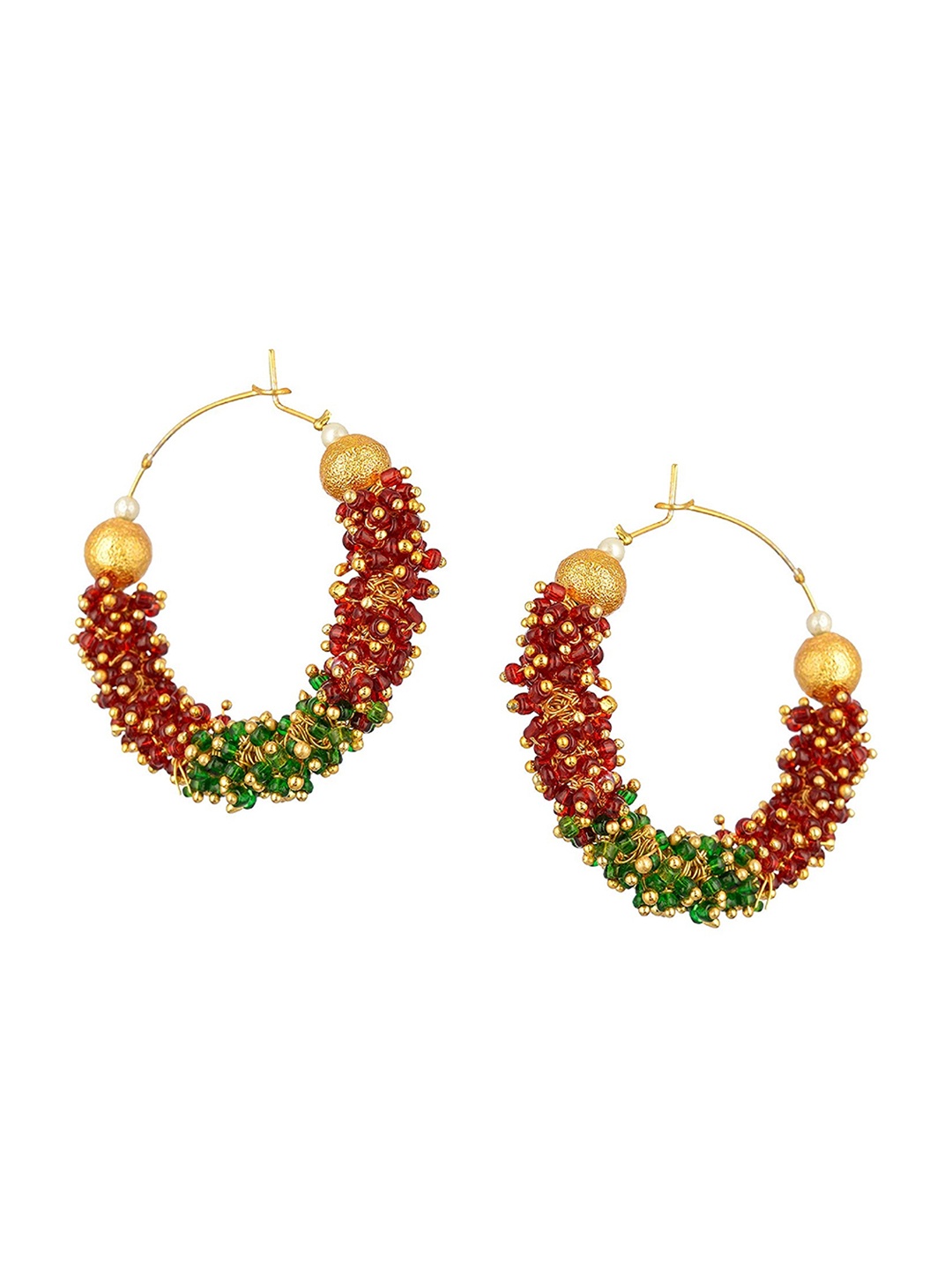 

Kshitij Jewels Women Gold-Toned Red and Green Contemporary Hoop Earrings