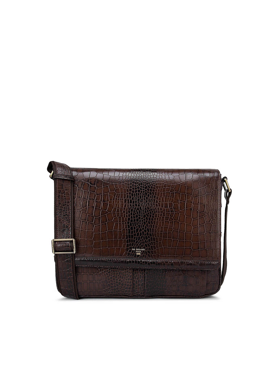 

Da Milano Men Brown Textured Messenger Bag