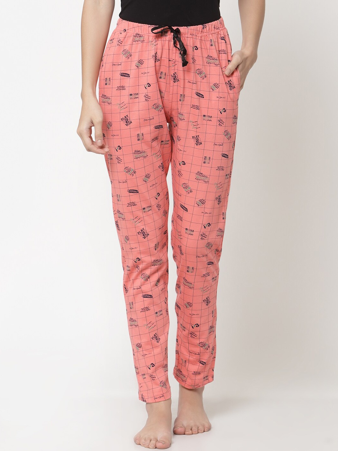 

Sweet Dreams Women Peach Coloured Printed Cotton Lounge Pants