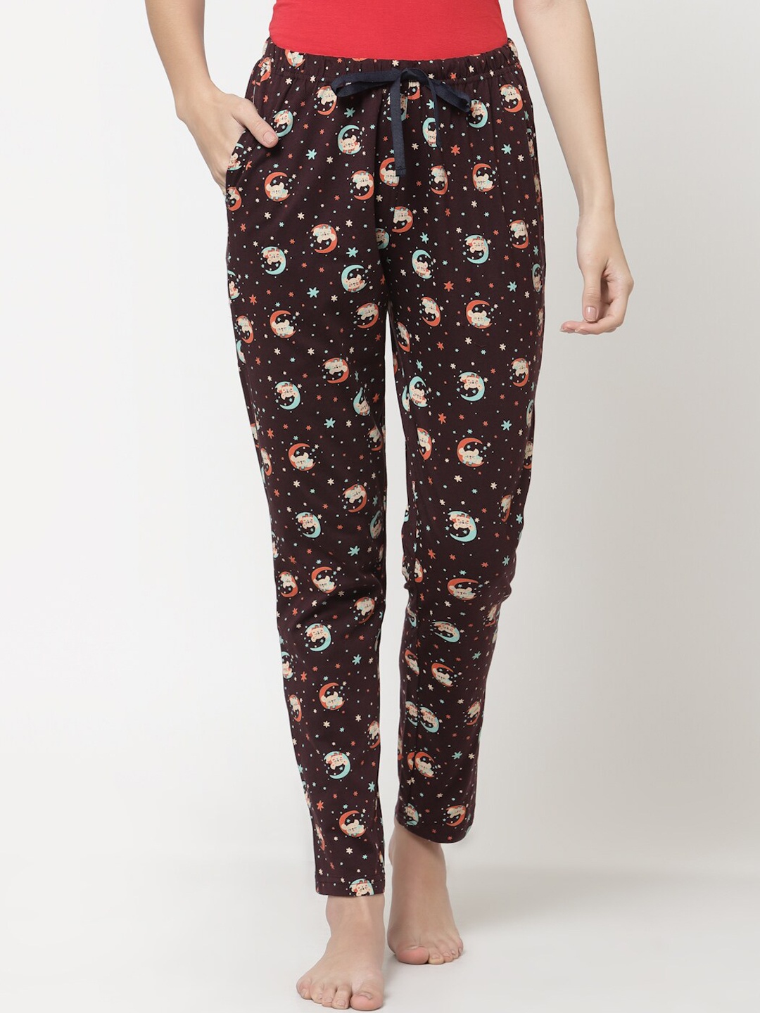

Sweet Dreams Women Burgundy Graphic Print Cotton Lounge Pants