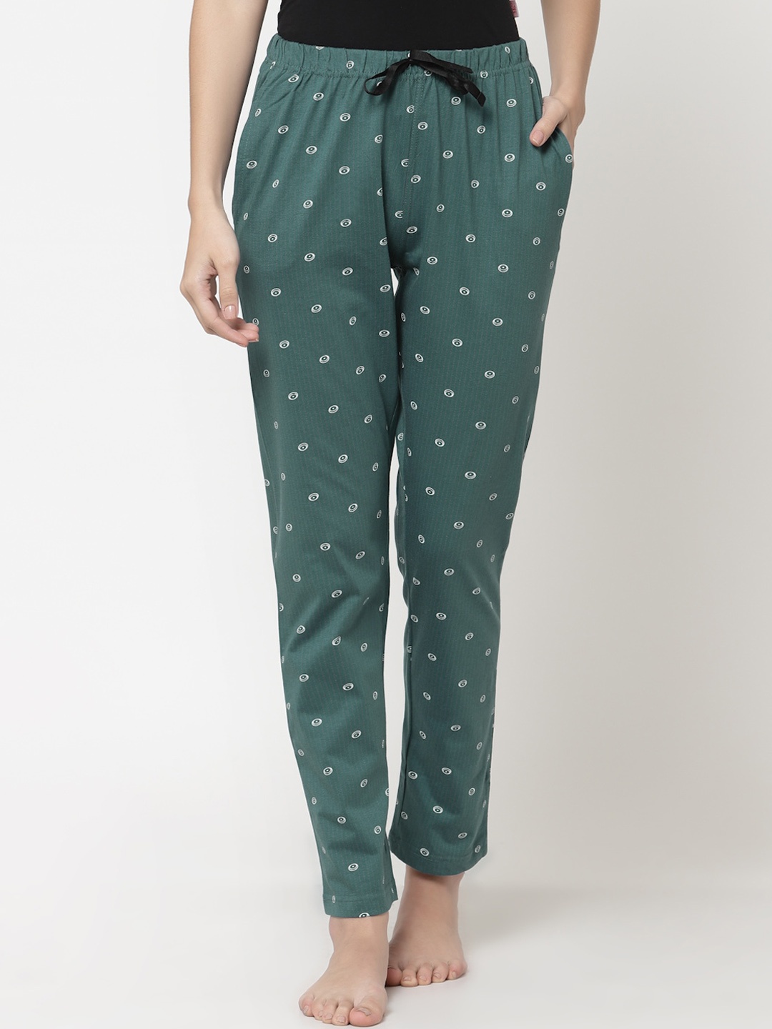 

Sweet Dreams Women Green Graphic Print Cotton Lounge Pants