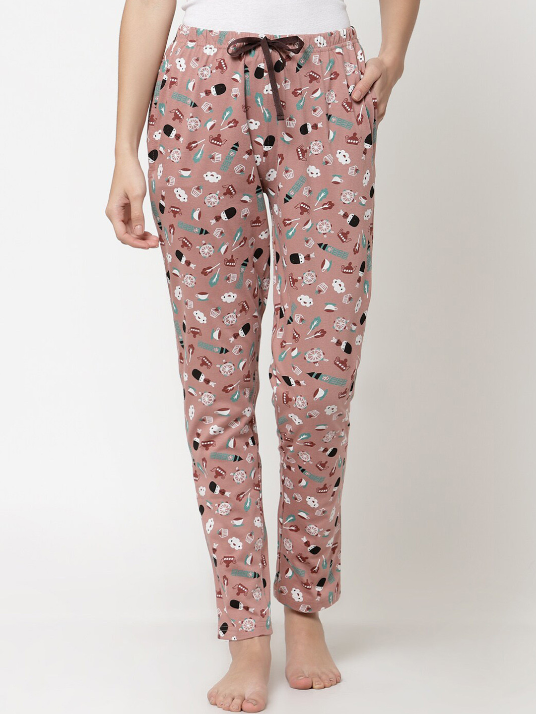 

Sweet Dreams Women Pink & Black Printed Cotton Lounge Pant