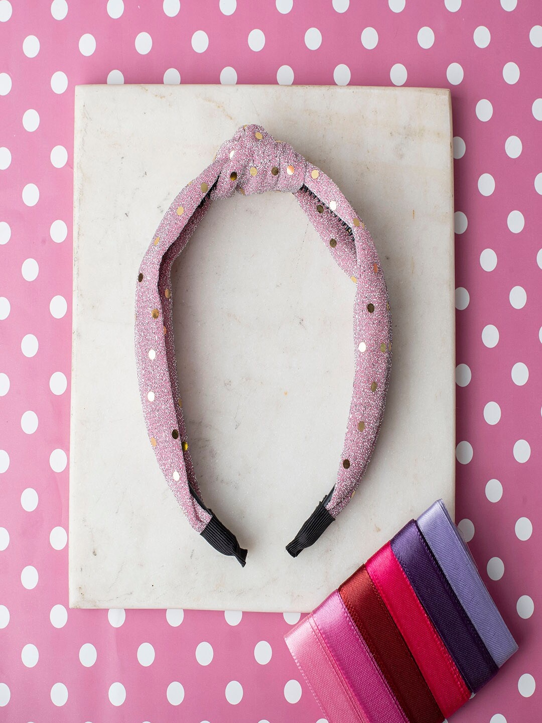 

Jewelz Women Pink & White Polka Dots Hairband