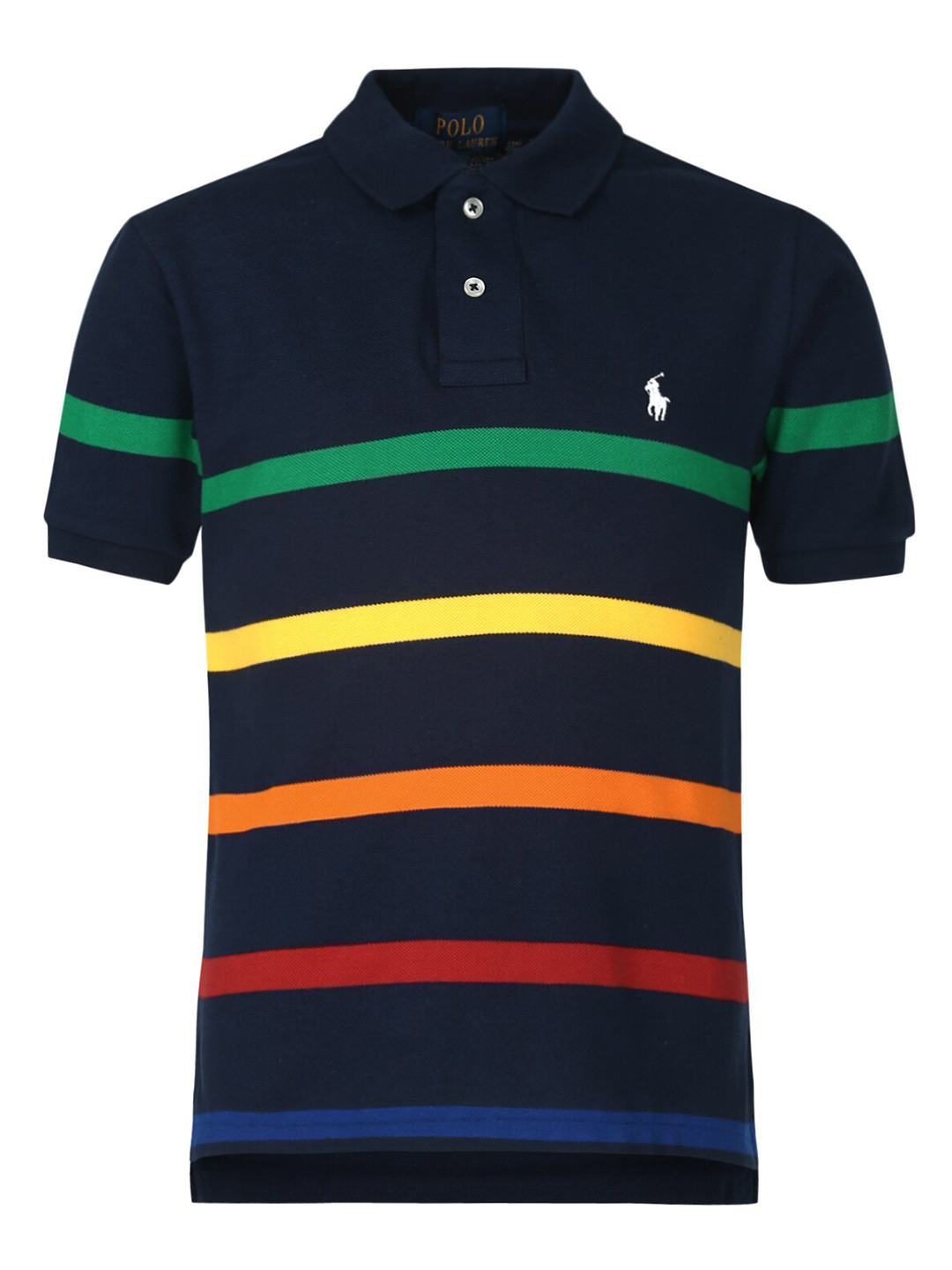 

Polo Ralph Lauren Boys Navy Blue Striped Polo Collar Pure Cotton T-shirt