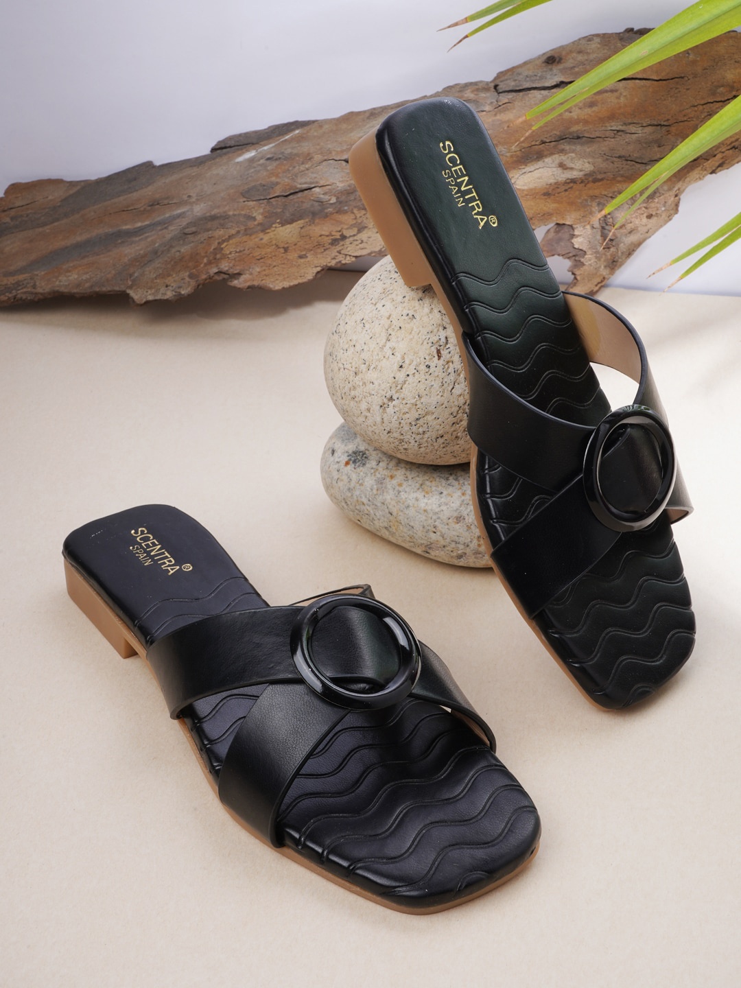 

SCENTRA Women Black Open Toe Flats