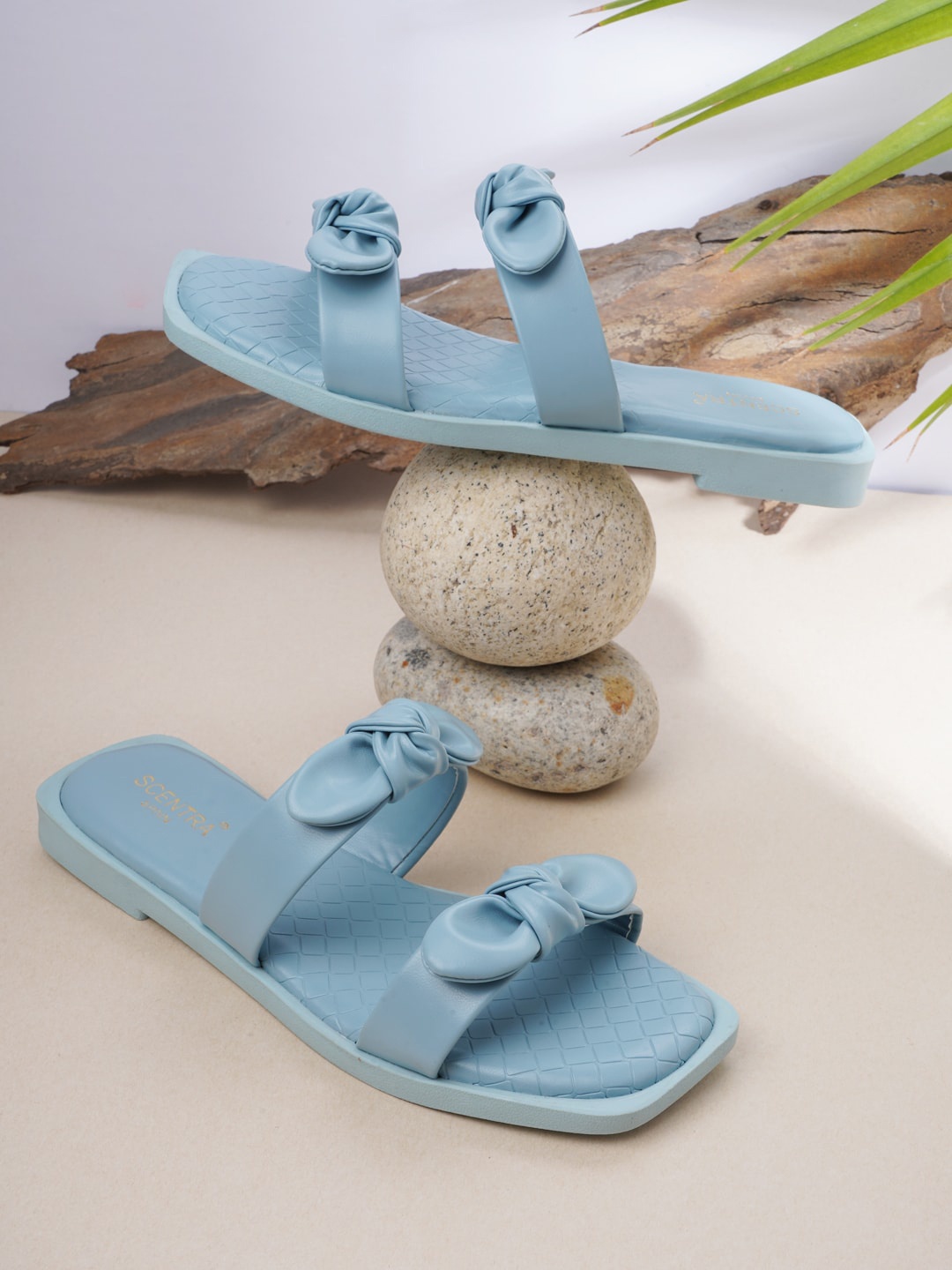 

SCENTRA Women Blue Open Toe Flats with Bows