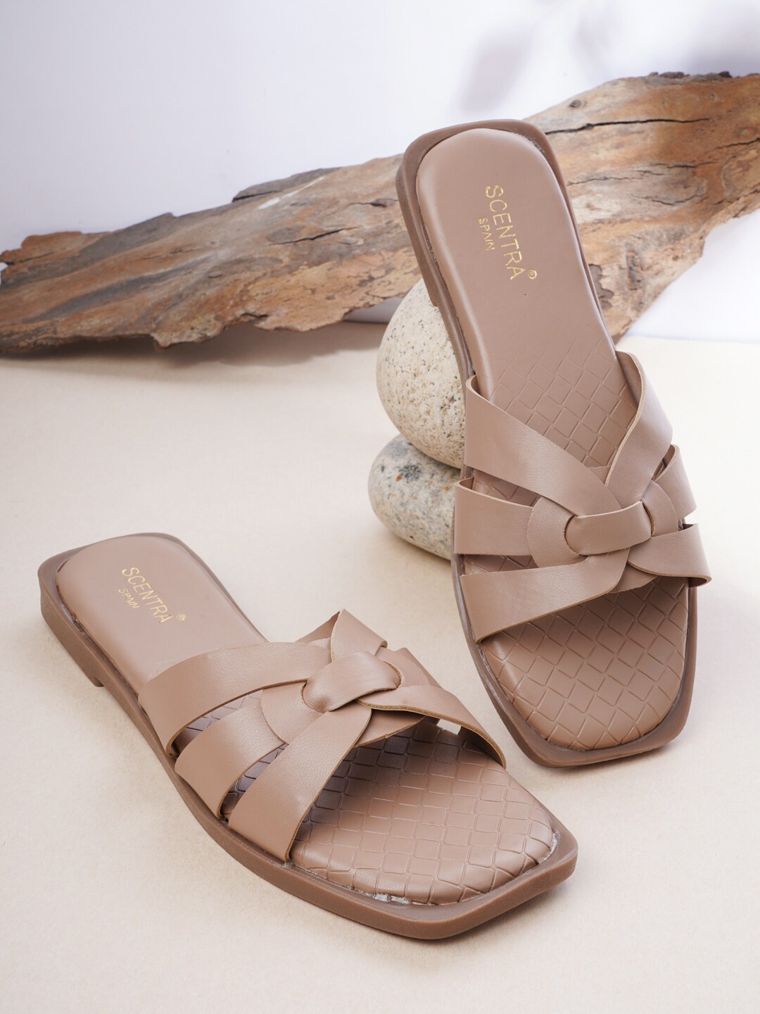

SCENTRA Women Beige Printed Open Toe Flats