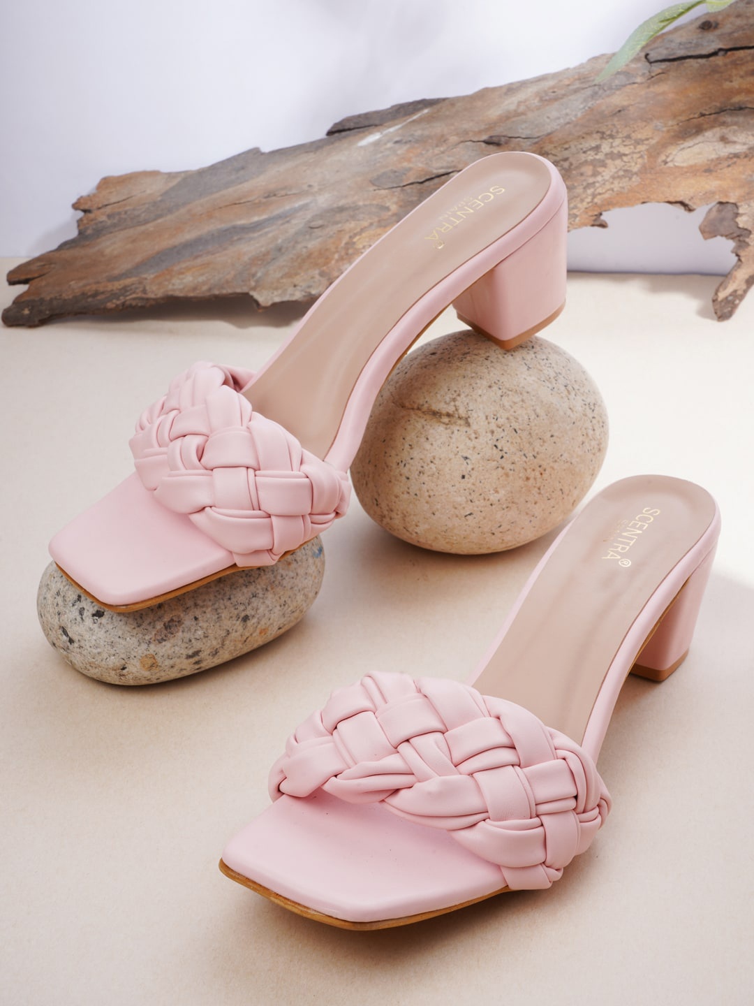 

SCENTRA Pink Embellished Block Heels