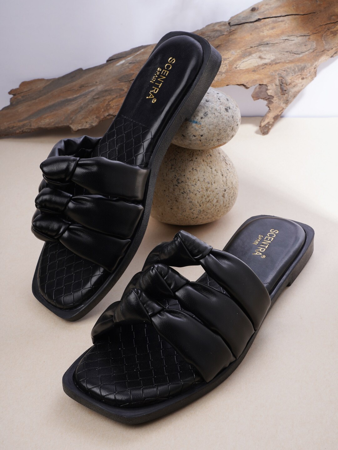 

SCENTRA Women Black Open Toe Flats