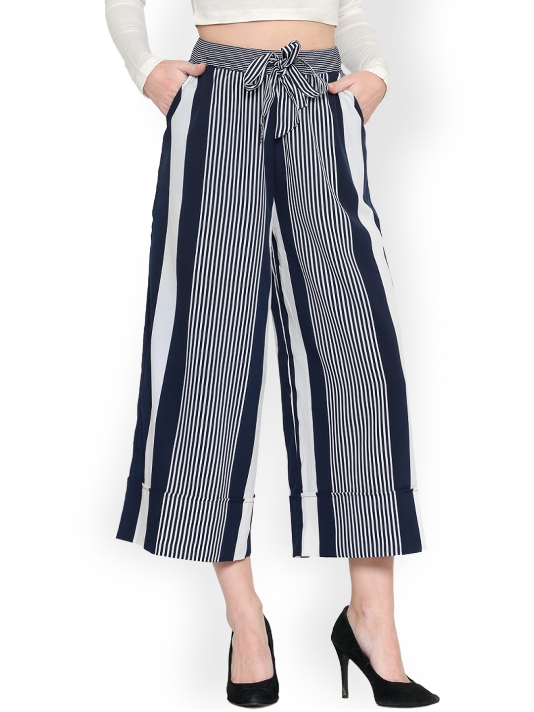 

Zastraa Navy Striped Culottes, Navy blue