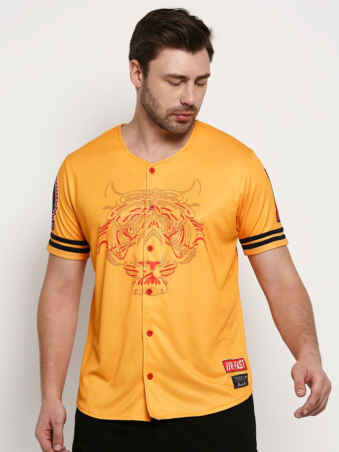 

GullyActive Men Yellow Typography Printed Dri-FIT T-shirt