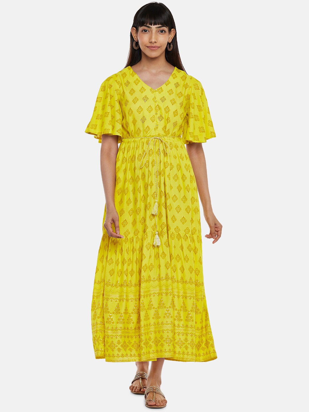 

AKKRITI BY PANTALOONS Lime Green Floral Maxi Dress