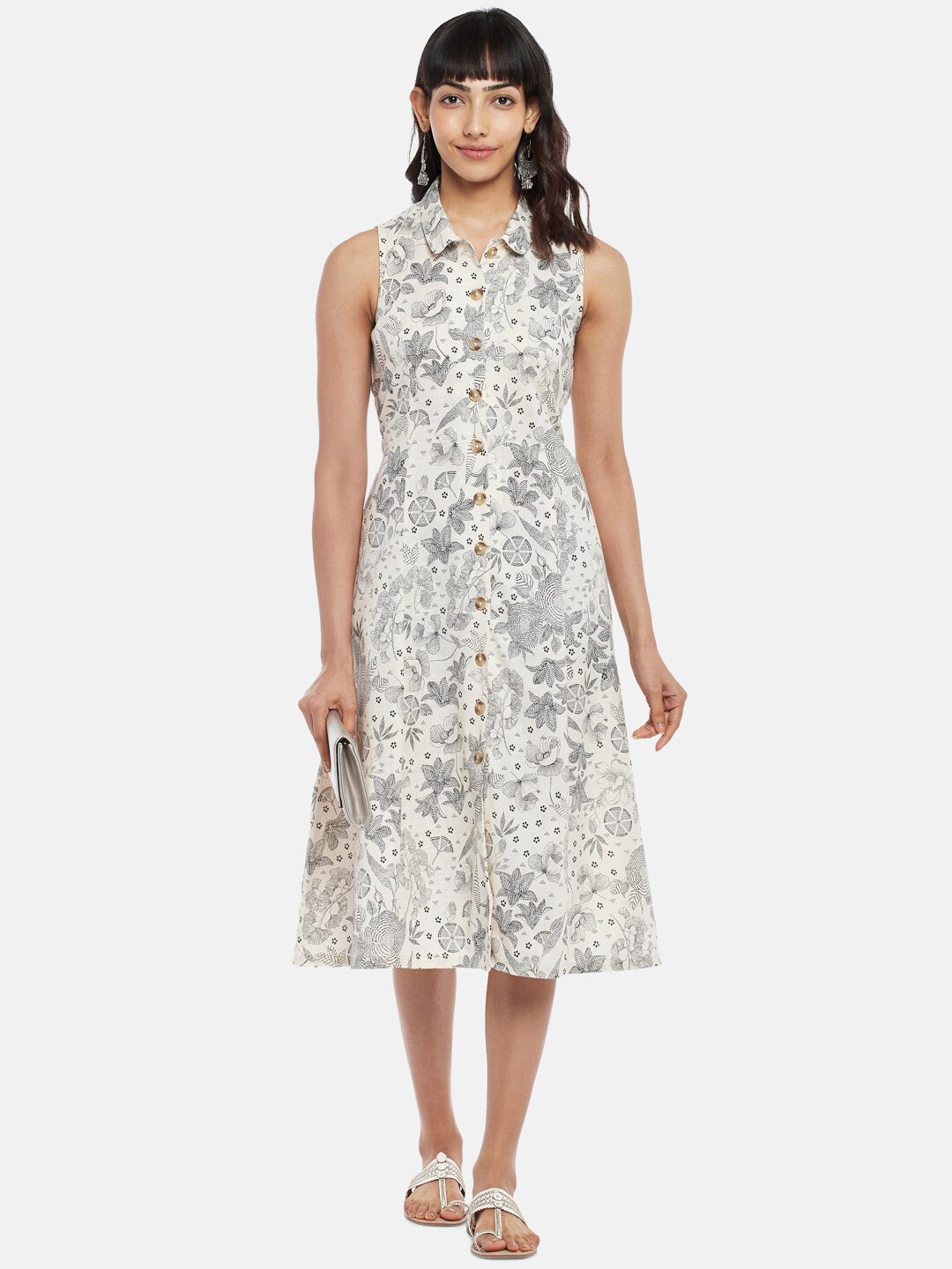 

AKKRITI BY PANTALOONS Off White Floral Midi Dress