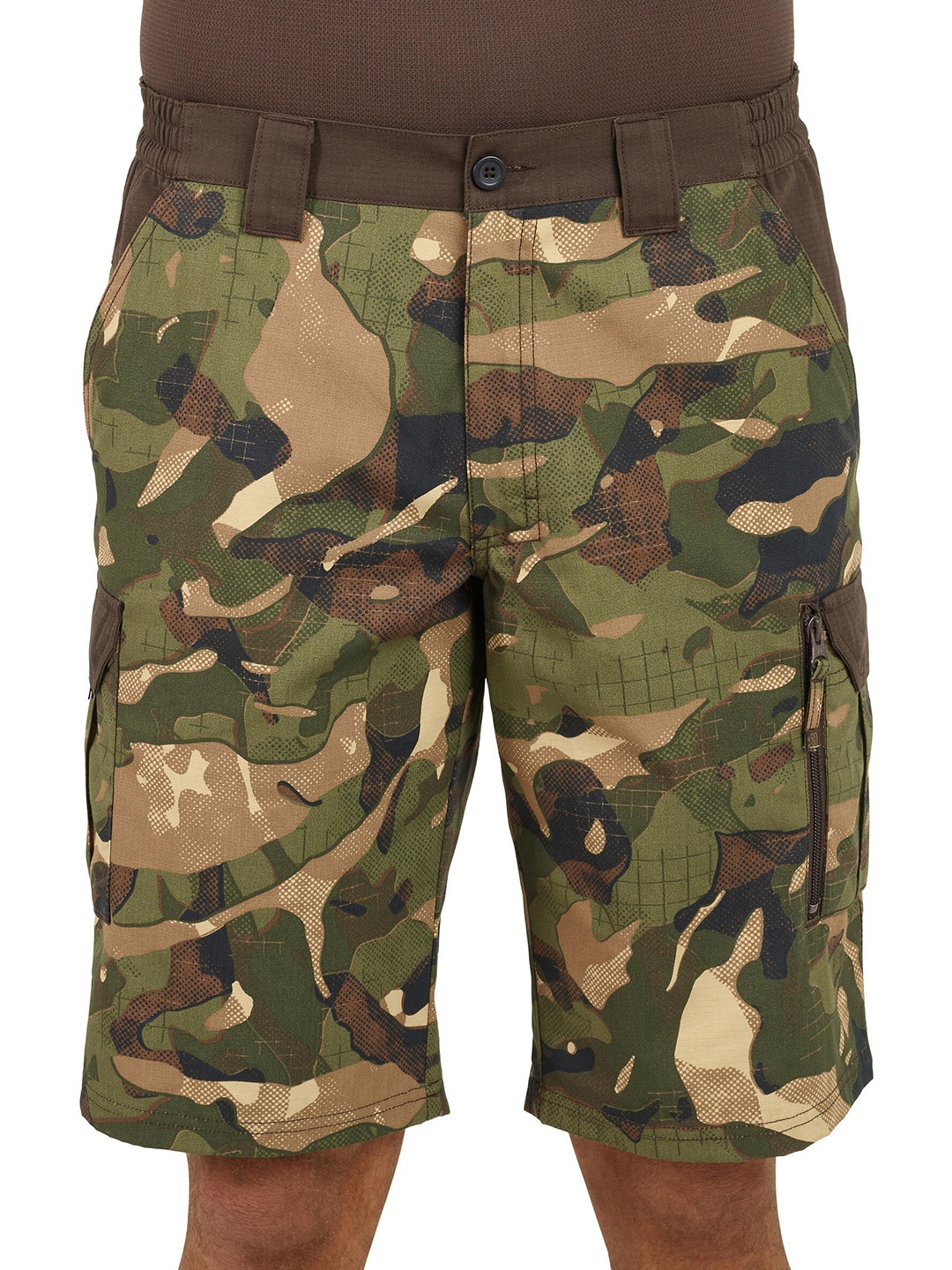 

SOLOGNAC By Decathlon Men Green Camouflage Printed Outdoor Hiking Shorts