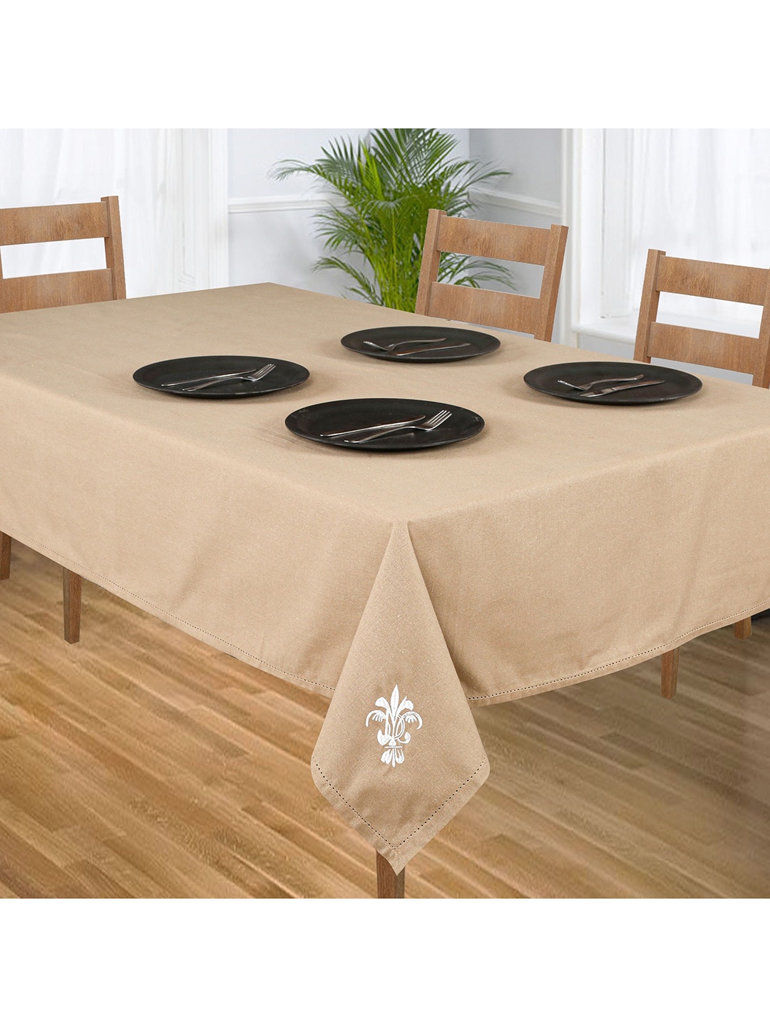 

SHADES of LIFE Brown & White Patch Work Rectangle Cotton Table Cover