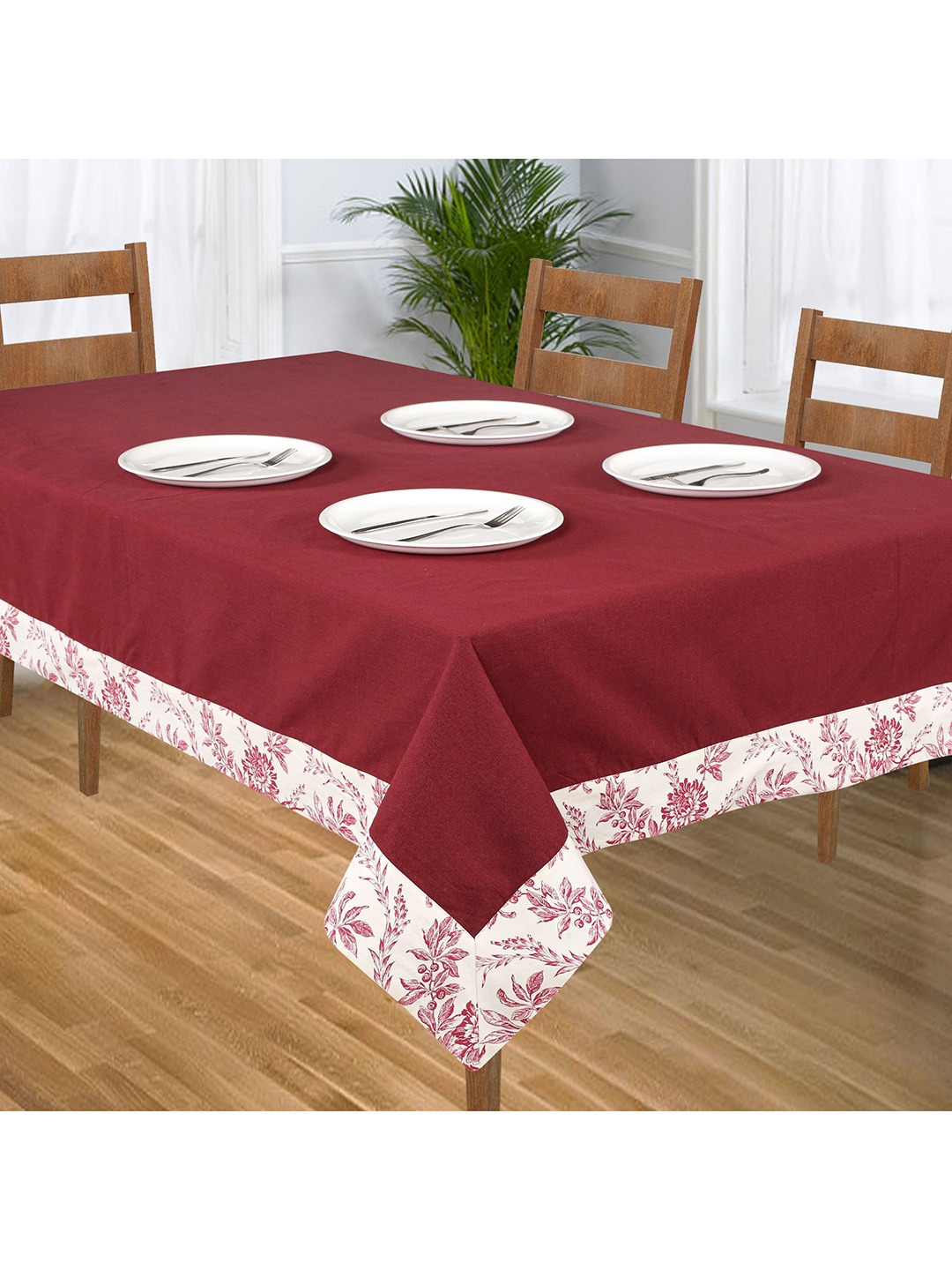 

SHADES of LIFE Maroon Solid 6-Seater Rectangle Cotton Table Cover