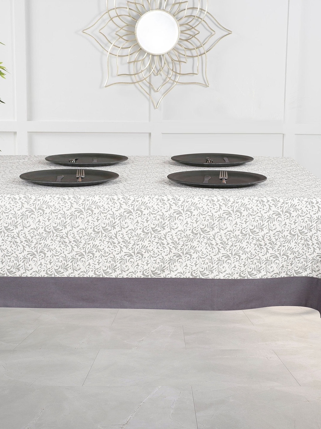 

SHADES of LIFE Grey & White Printed Rectangle Cotton Table Cover